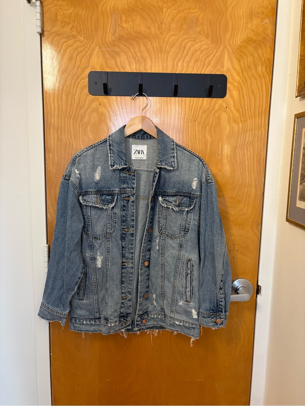Zara Distressed Oversized Denim Jacket